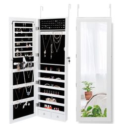 Jewelry Cabinet Armoire Wall Door Mounted Organizer Lockable with Mirror