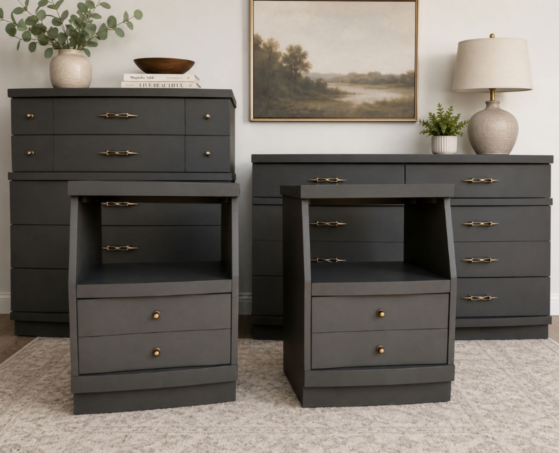 Vintage MCM 1950s Bassett four-piece bedroom in Urbane bronze
