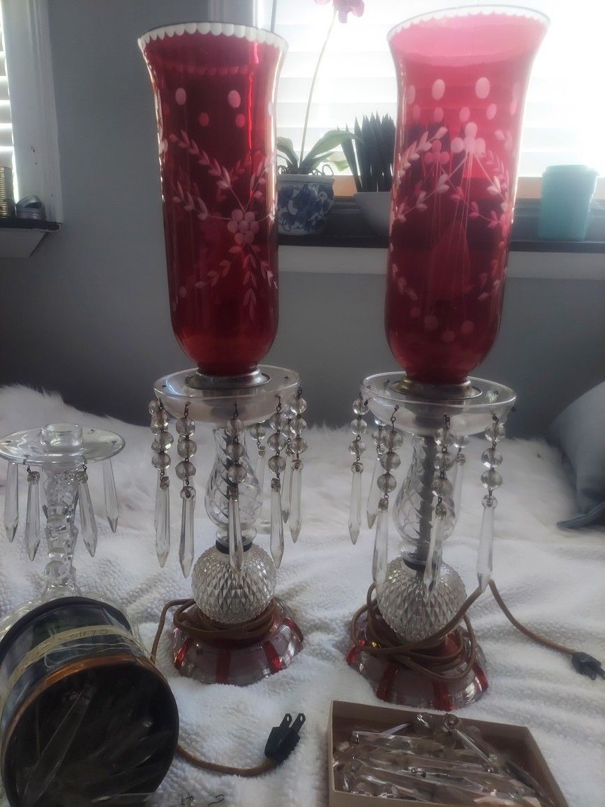 2 antique cristal table lamp with accessory