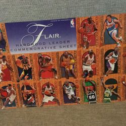 1995 FLAIR HARDWOOD LEADER COMMEMORATIVE SHEET… VERY RARE…..