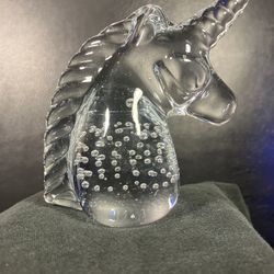 Vintage Glass Unicorn Head Paperweight