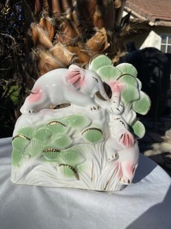 Vintage MCM Porcelain Asian Inspired Elephant Sculptures