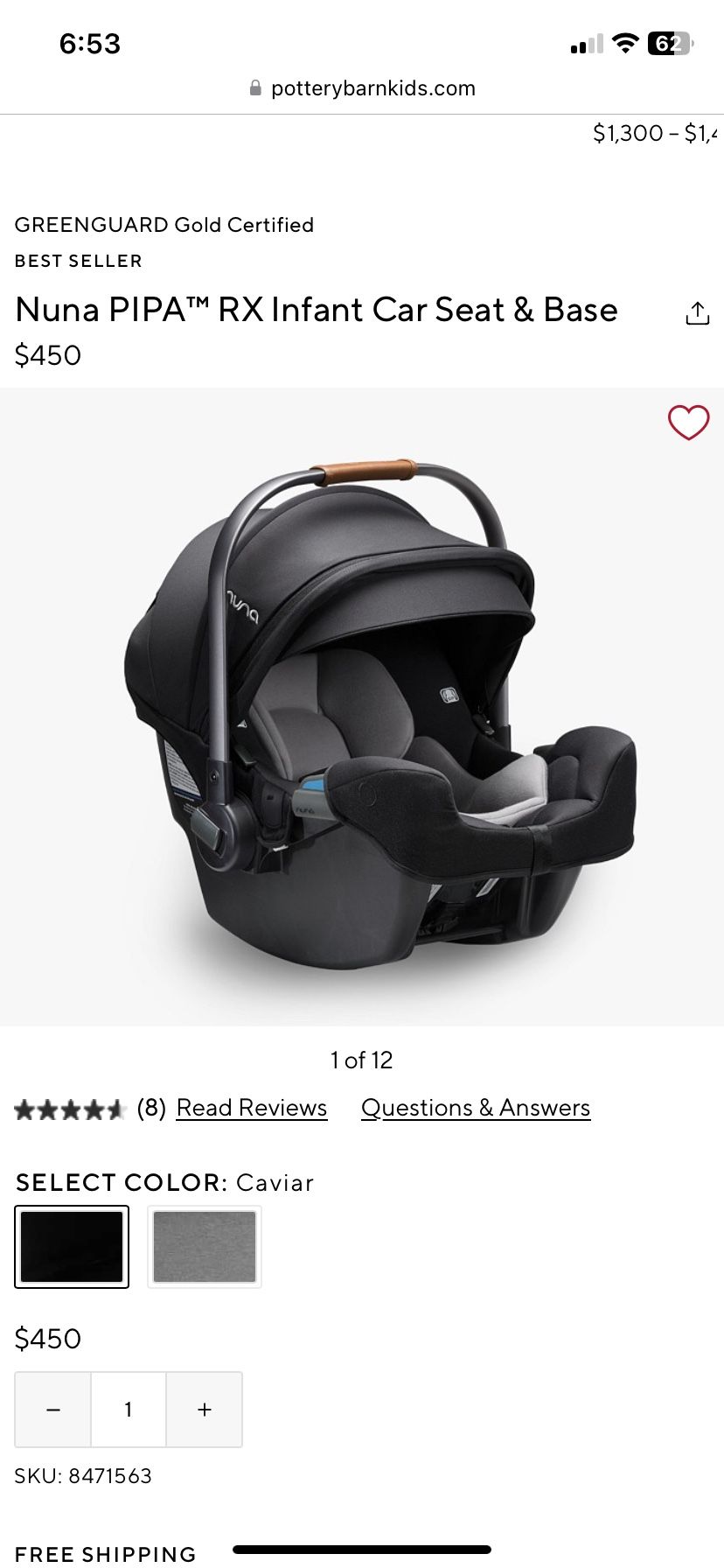 Nuna PIPA RX Infant Car Seat – Excellent Condition