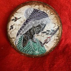 4 Inch Round Handmade Hand Painted Hand Etched Classic Greek Ceramic Jewelry Box Imported From Greece