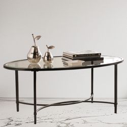 Glass And Metal  Oval Coffee Table And End Table (2 Pcs)