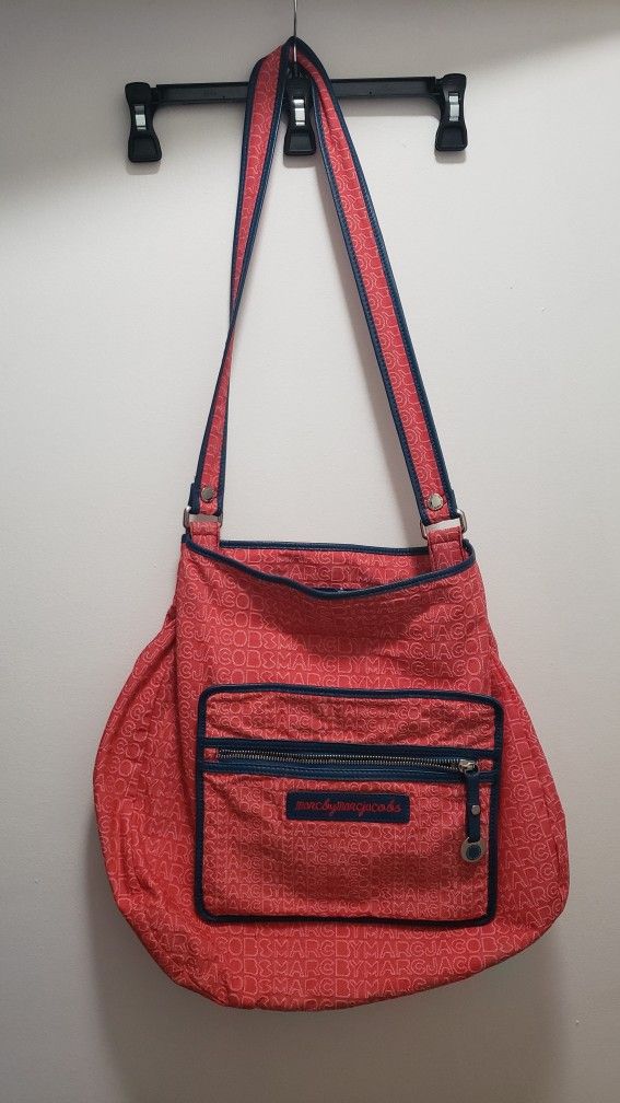 Marc By Marc Jacobs Pink Red Blue Canvas Text Pattern Print Shoulder Bag