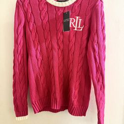 Lauren Ralph Lauren Pink Rounded Neck Women’s Knitted Sweater Size Medium [(contact info removed)01]
