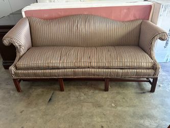 Camelback Sofa with Striped Upholstery