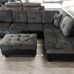 Gray Microfiber Sectional Couch