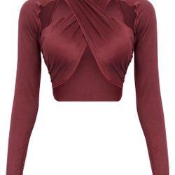 Burgundy Long Sleeve Crisscross Crop Top