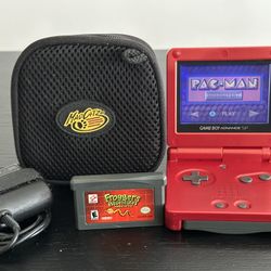Nintendo Gameboy Advance SP Flame Red With Charger, Case, And Two Games