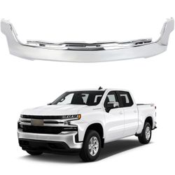 Front Bumper Fit for 2019 2020 2021 for Chevrolet Silverado 1500 Heavy Steel Bumper Without Parking Sensor Holes Without Fog Light Holes, Chrome
