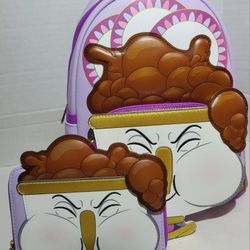 Loungefly Beauty And Beast Mrs Potts And Chip Backpack And Wallet Included New With Tags 