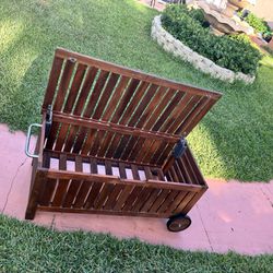 IKEA Real Wood APPLARO Outdoor Storage Bench With Wheels And Metal Handle…52” Wide By 22” Height By 22.5” Deep…In Fair Condition… See All Pictures…$75