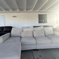 Modern Oversized Corduroy Sectional Sofa – Cream/Beige, Super Comfortable