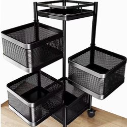 Rotating Storage Shelves Rack for Kitchen vegetable Storage Organizer Fruit Basket floor stand Shelf fruit tower Potato Onion (Black Rotating Square 5