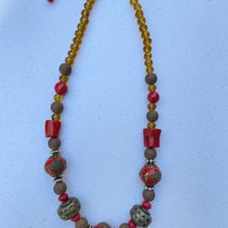 Handmade Necklace, Coral And Gemstones 