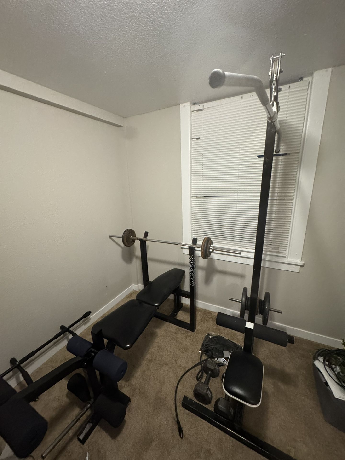 Weight Bench,  Bar, Pull Down Bar Weight Rack Pull Up Bar And 150lb In Weight