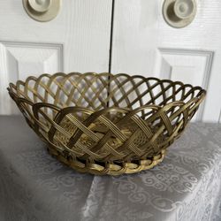 BRASS, Woven BASKET, India, 12x4.5