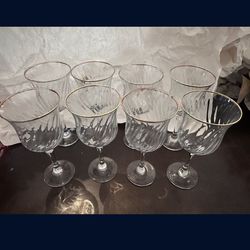 SET OF 8 glasses these are Crystal Clear Industries Regent Gold Swirl Optic Gold Rim Water Goble