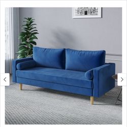 Modern Leisure Velvet Fabric Sofa with Chaise Couch Wood Legs for Livingroom