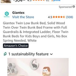 Twin Low Bunk Bed. One Mattress White Wood