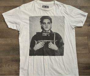 Elvis T-shirt Large Mug Shot Rock 'N' Roll Graphic Jail Memphis Graceland Tee