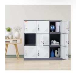 Metal Locker for Employees, 9 Doors Storage Cabinet with Card Slot, Gray Steel Employee Lockers