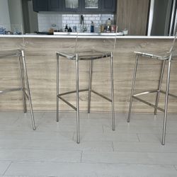 CB2 Chiaro Clear Counter Stools in Nickel Set Of 3
