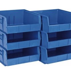 6 Pack Quantum Storage QUS235 Blue Ultra Stack & Hang Bins, 11"Wx10-7/8"Dx5"H