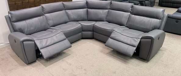 Gray Leather Sectional Sofa with Recliners