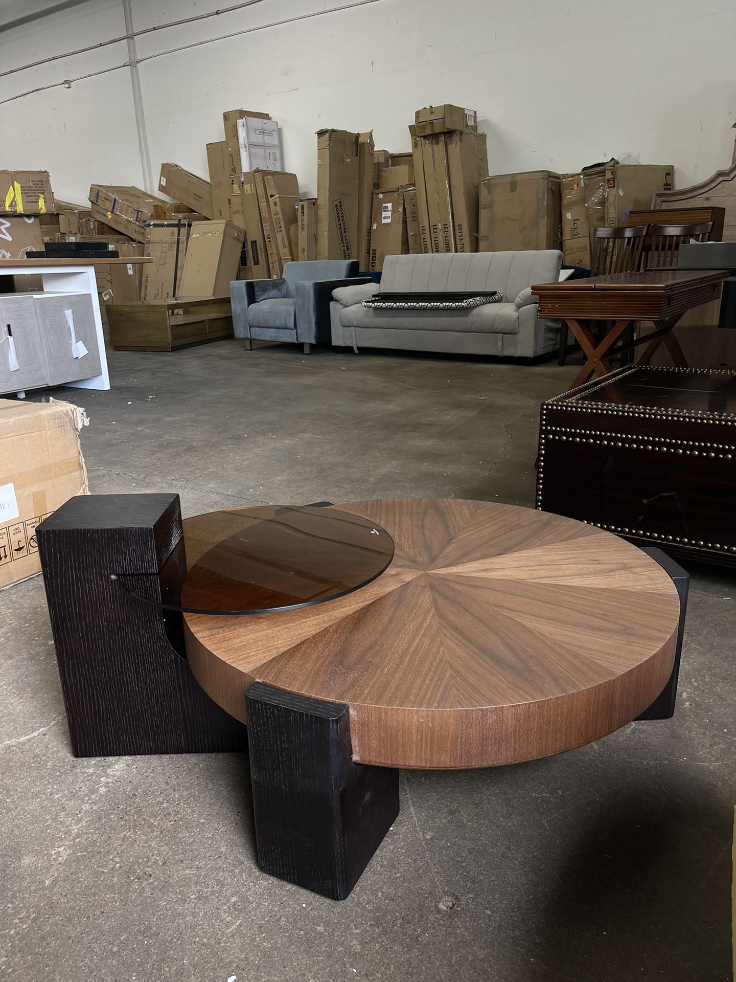 Hokku Modern Round Wood Coffee Table with Accent Nesting End Table