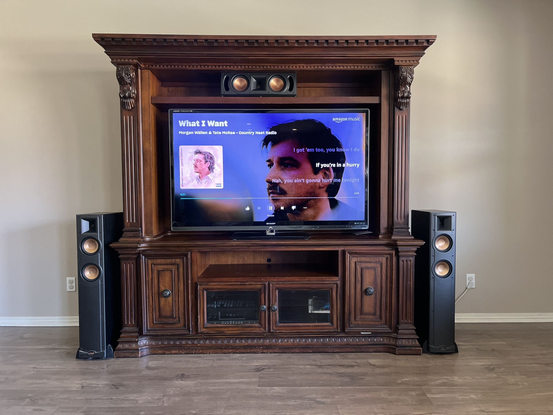Complete Entertainment Center For Sale TV/Speakers/AMP/2Pcs Wood Entertainment