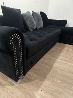 Black Velvet Tufted Sectional Sofa