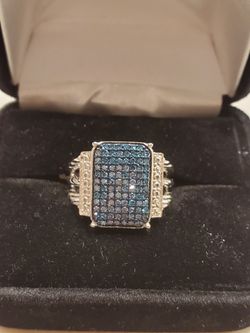 Blue Diamond Sterling Silver Ring