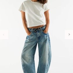Free People - We The Free Good Luck Mid-Rise Barrel Jeans Size 29