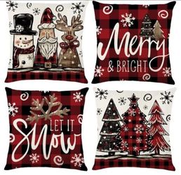 Christmas Throw Pillow Covers Set of 4,18x18 Inch Xmas Trees Snowman Santa Elk Buffalo Plaid Red Merry Christmas Winter Holiday Farmhouse Decorative C