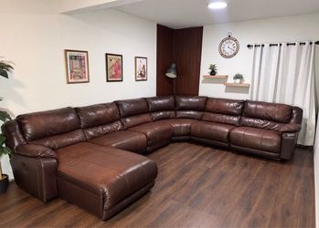 Brown Leather Reclining Sectional - Free Delivery
