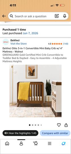 DaVinci Otto 3-in-1 Convertible Mini Baby Crib – Walnut