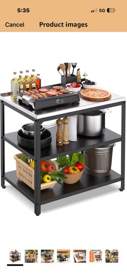 Stainless Steel Outdoor Prep Table, 3-Tier Heavy Duty Outdoor Grill & BBQ Prep Station, Rust-Resistant Utility Table for Patio, Pizza Oven, Garage & F