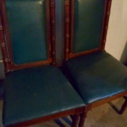Vintage’ Solid Wood Chairs w/Leather Back & Bottom Cushioned SeatingGreat for Side Chairs “Chair In ‘Solid/Sturdy’Condition”