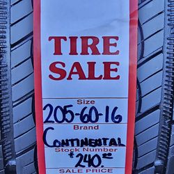 205/60/16 CONTINENTAL PROCONTACT $240.00