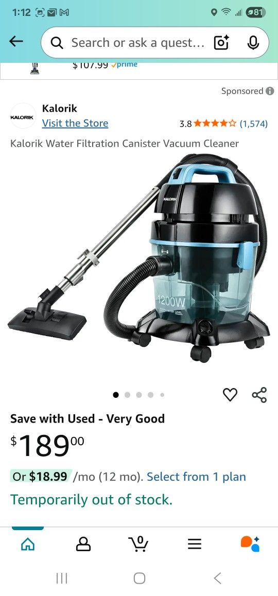 Kalorik Water Filter Canister Vacuum Cleaner (Price Is Firm)