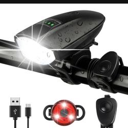 1 pack 1400LM USB rechargeable bike headlight & tail light set w/ horn 3
