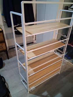 2 metal frme wood shelves racks