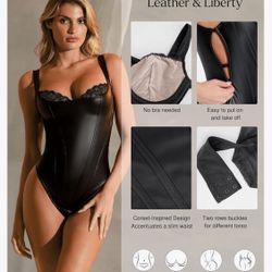 Popilush Leather Corset Bodysuit