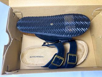 Khombu Women's Black Suede Slide Sandals Buckle Cork Insole US 6