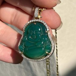 Large 14k & Diamond Buddha Pendant & Chain ! Bran New !!