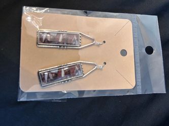 Silver Drop Earrings with Stone Inlay