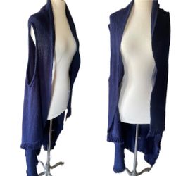 navy blue super soft long midi length fringe vest sleeveless coat sz large